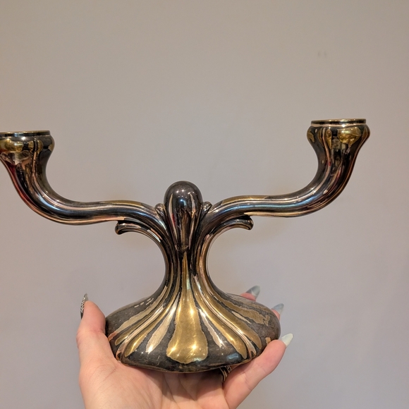 Antique Art Deco Goldtone And Silver Candelabra - Picture 5 of 7